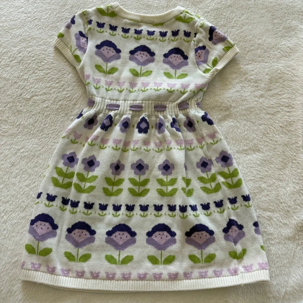 Gymboree Girls 4T Sweater Dress Cardigan‎ Set Floral Purple Green white Matching